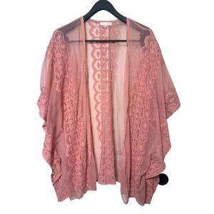 Stella Tweed Pink Sheer Lace Mesh Kimono One Size Boho Festival Fairy Cardigan